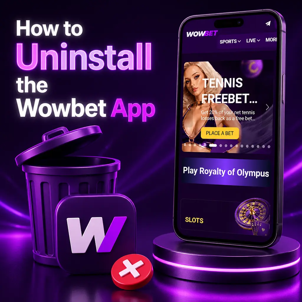 Step-by-step guide showing how to uninstall the Wowbet app on Android and iOS devices