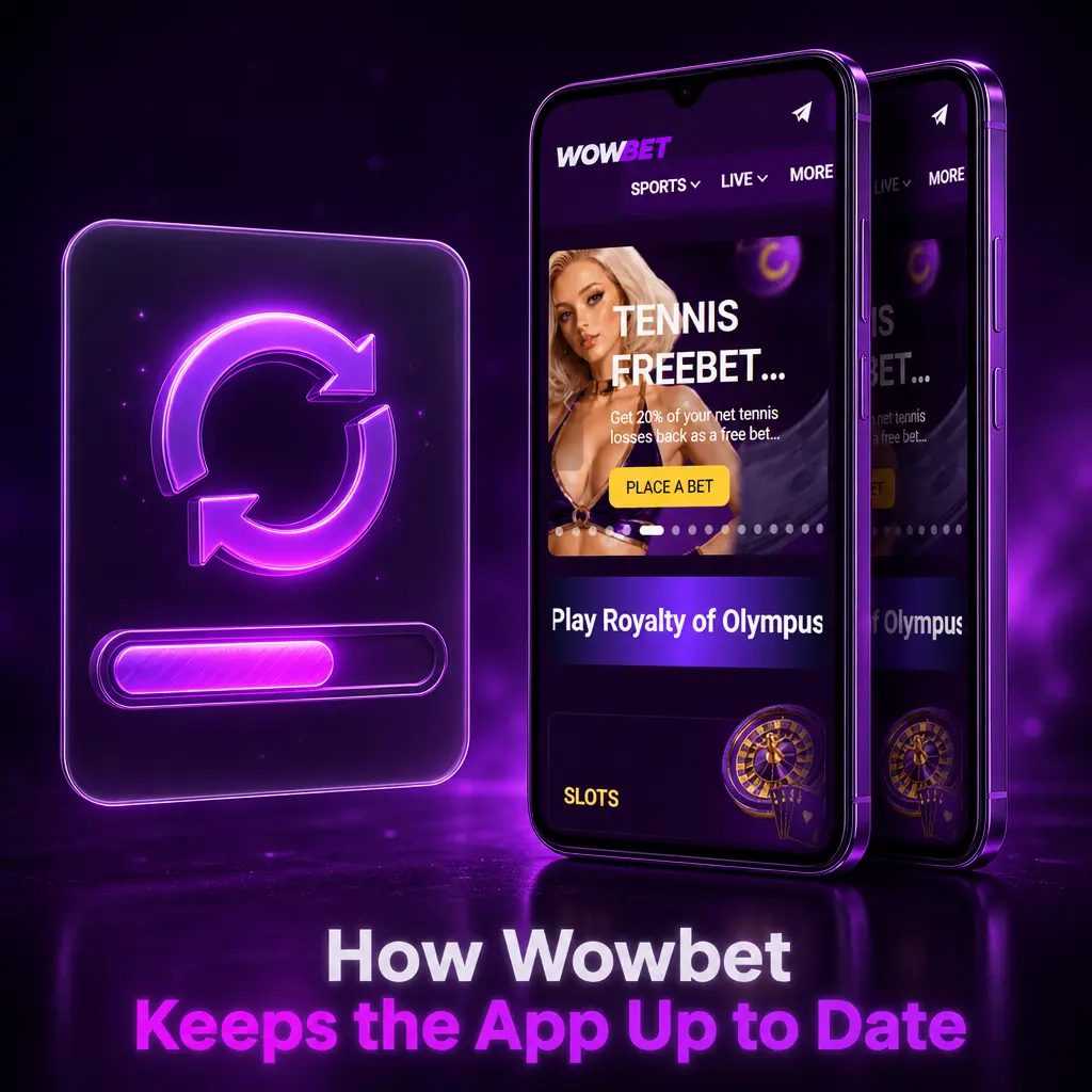 Wowbet app update banner prompting users to download the latest version with new features and security patches
